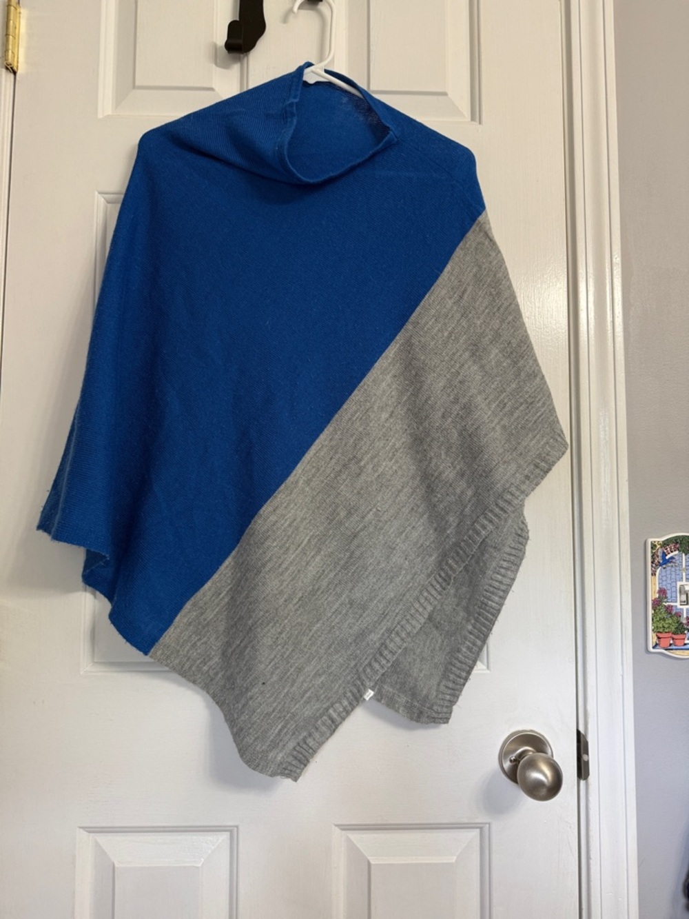 Blue and Gray Colorblock Knit Poncho